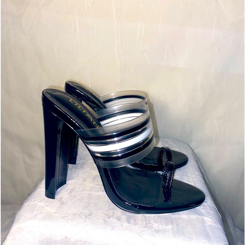 Black white and silver healed sandals